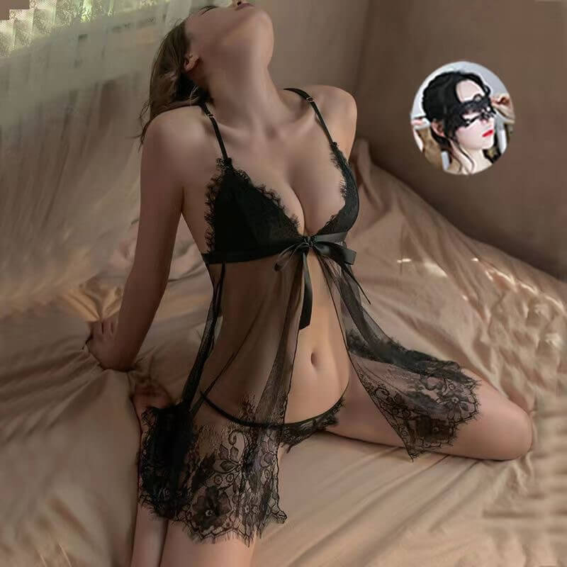 黑色（開襟睡裙+T褲）+眼罩