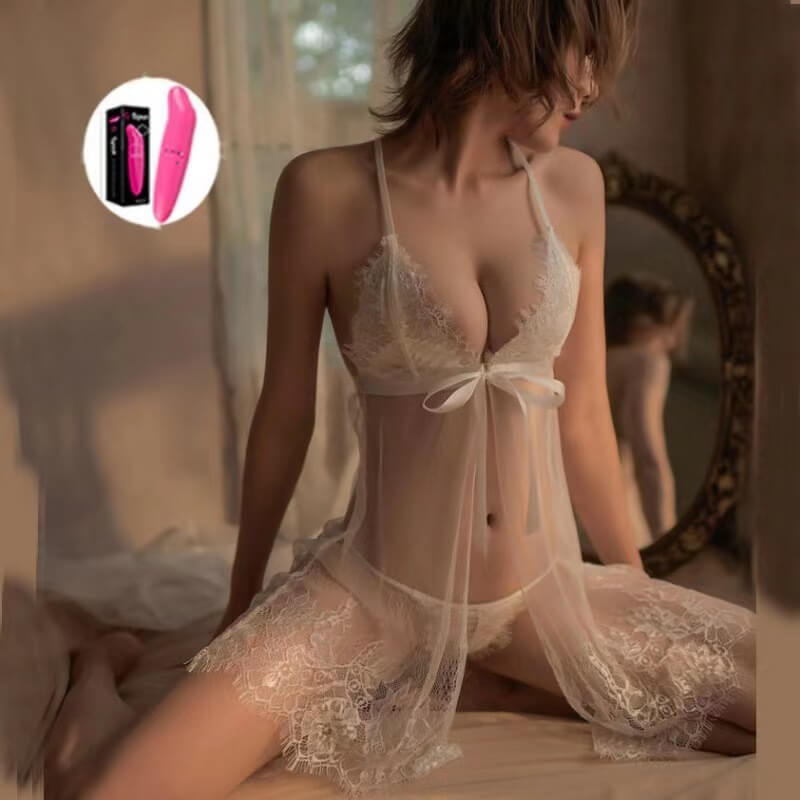 白色（開襟睡裙+T褲）+跳蛋